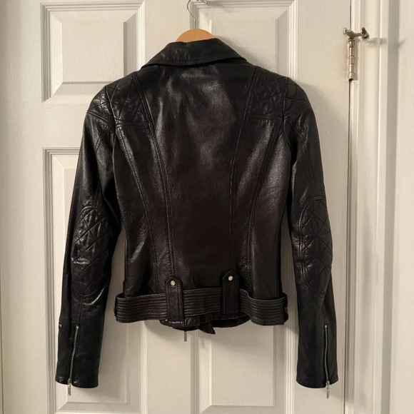Black Leather Jacket with Diagonal Zipper,  Blink (Danier), Size 2XS - Picture 5 of 8